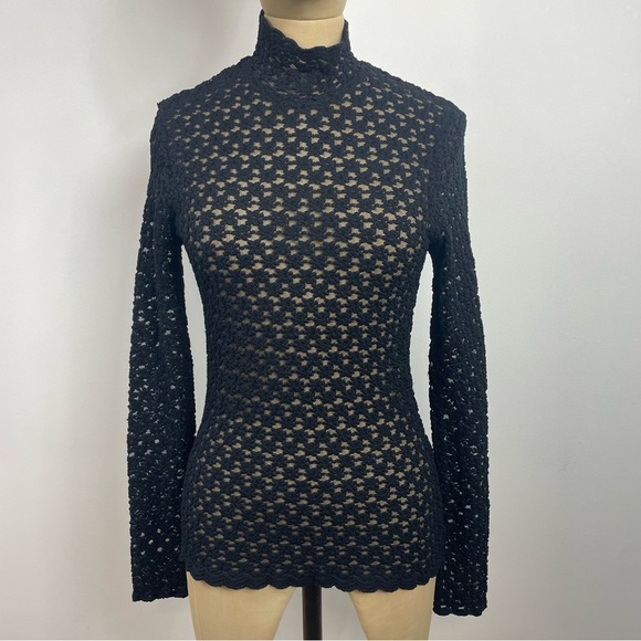 VTG Victorian Top Alberto Makali Lace Med Black Floral BohoGoth Alt Grunge Sheer - Picture 1 of 16